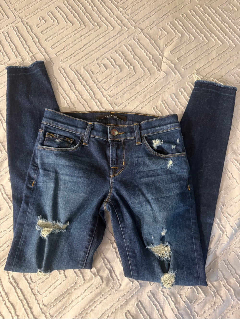J Brand Distressed Dark Blue Skinny Jeans